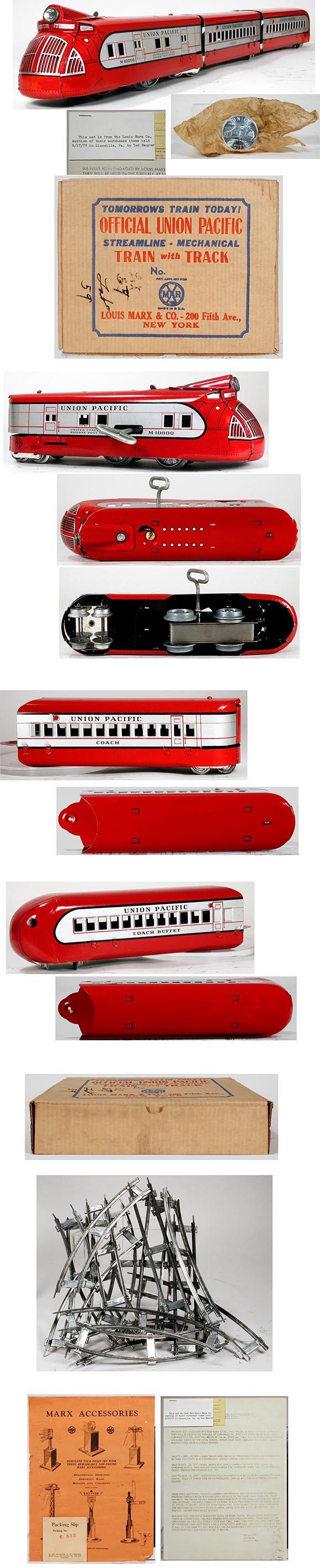 1936 Marx, M10000 Red Zephyr Articulated Streamlined Locomotive Set in Original Box